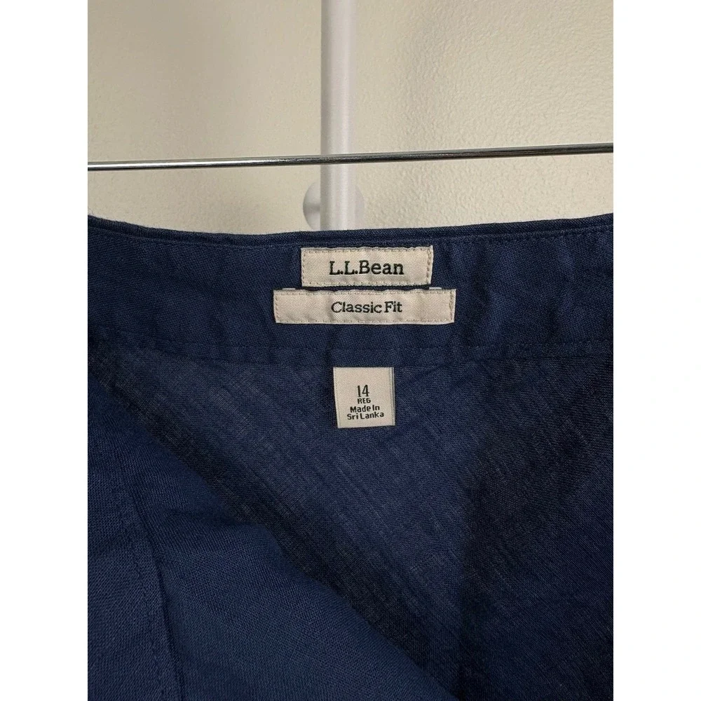 L.L. Bean Womens Navy Blue 100% Linen Skirt Classic Fit Size 14 Cottagecore Boho